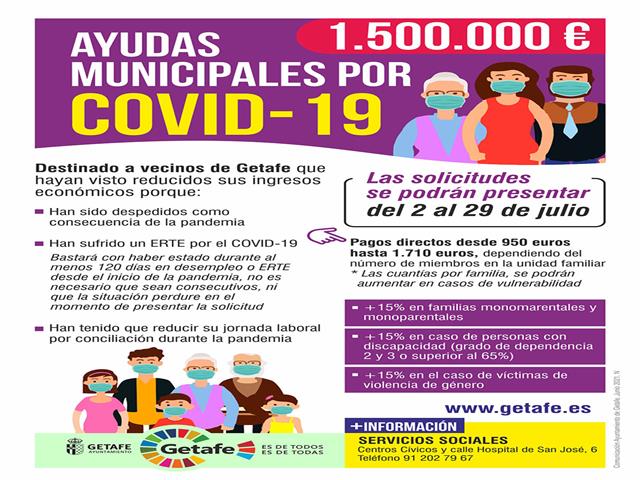 Getafe abre mañana el plazo para solicitar las ayudas de 1.500.000 euros para vecinos que hayan reducido sus ingresos por la COVID-19