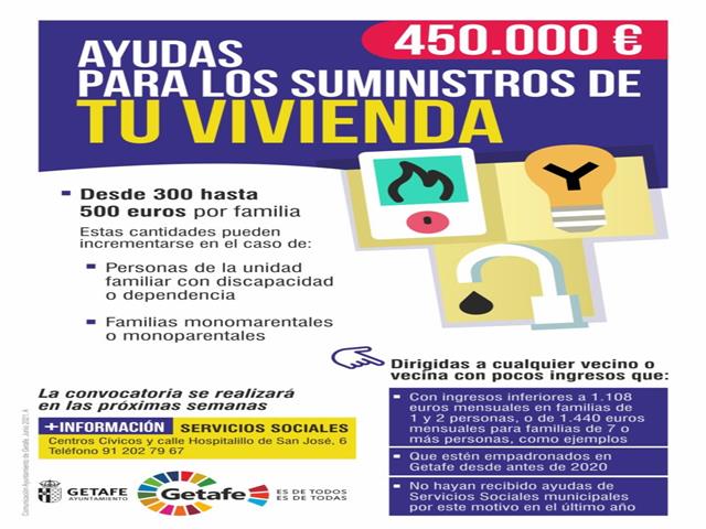 Getafe ofrece 450.000 euros en ayudas para el pago de suministros