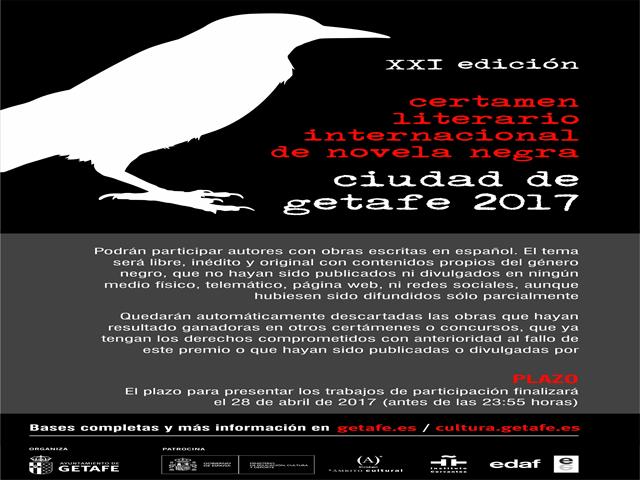 Abierto el plazo para participar en el XXI Certamen Literario Internacional ‘Ciudad de Getafe’ en su modalidad de novela negra 2017