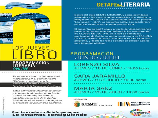 Getafe organiza ‘Los jueves…libro’ con encuentros on-line con destacados escritores del panorama nacional
