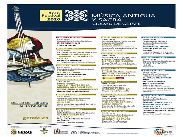 El XXIX Festival de Música Antigua y Sacra de Getafe ofrecerá 16 conciertos
