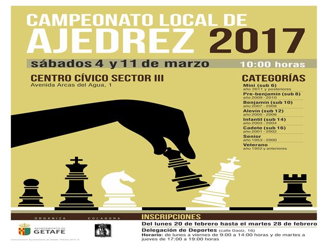 Hoy se abre el plazo de inscripción para el Campeonato Local de Ajedrez 2017