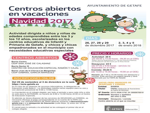 El Ayuntamiento de Getafe abrirá tres colegios públicos durante las vacaciones escolares de navidad para facilitar la conciliación laboral y familiar
