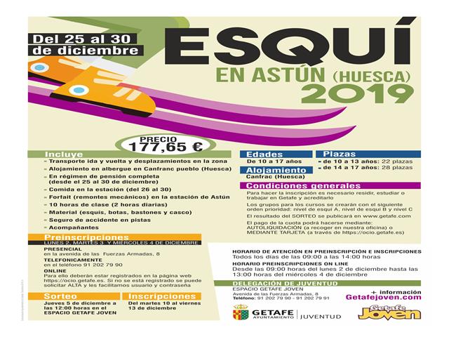 El Ayuntamiento de Getafe organiza una semana de iniciación al esquí para jóvenes de entre 10 y 17 años