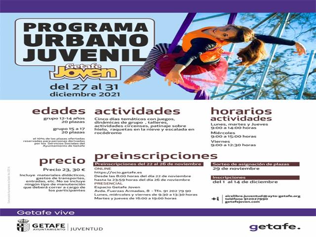 Getafe ofrece un programa urbano juvenil de invierno para jóvenes de 12 a 17 años