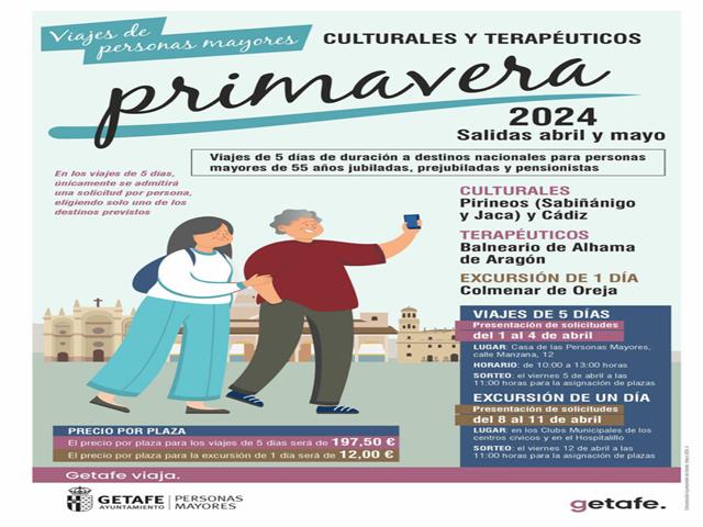 Nuevos viajes culturales y terapéuticos de primavera para mayores de Getafe