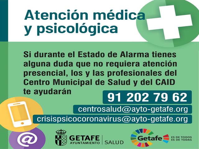 El Centro Municipal de Salud y el CAID habilitan un teléfono y correo electrónico para atender dudas médicas y psicológicas