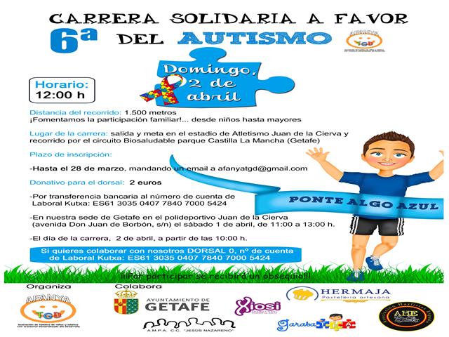 El 2 de abril se celebrará la 6ª Carrera Solidaria a Favor de las Personas con Autismo