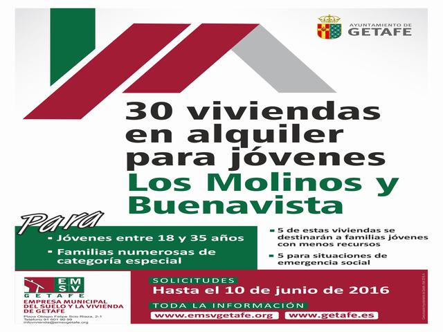 El Consejo de Administración de la Empresa Municipal del Suelo y la Vivienda de Getafe, aprueba las bases para el alquiler de 30 viviendas para jóvenes en los Molinos y Buenavista