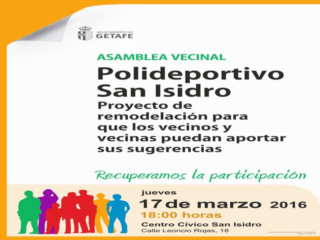 El Gobierno Municipal convoca una asamblea vecinal para consensuar el proyecto de remodelación del polideportivo San Isidro