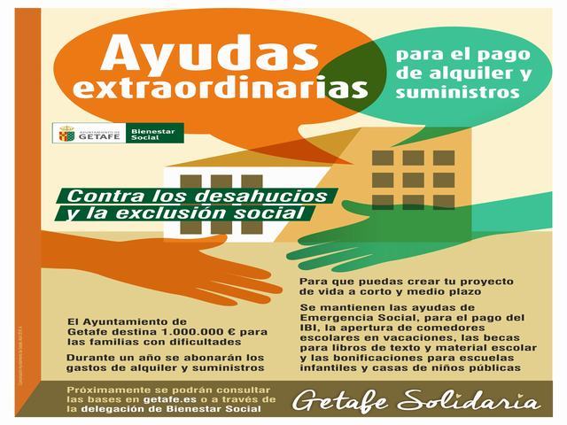 A partir del 31 de mayo se podrán solicitar las ayudas extraordinarias del Ayuntamiento de Getafe para el pago de alquiler y suministros 