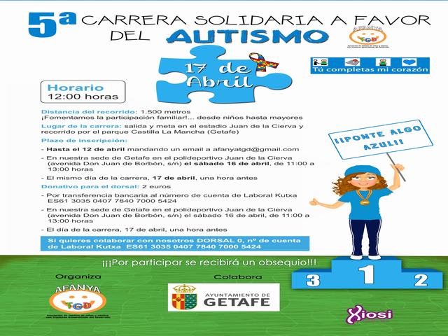 Abierto el plazo para adquirir los dorsales para la 5ª Carrera Solidaria a favor de las personas con Autismo