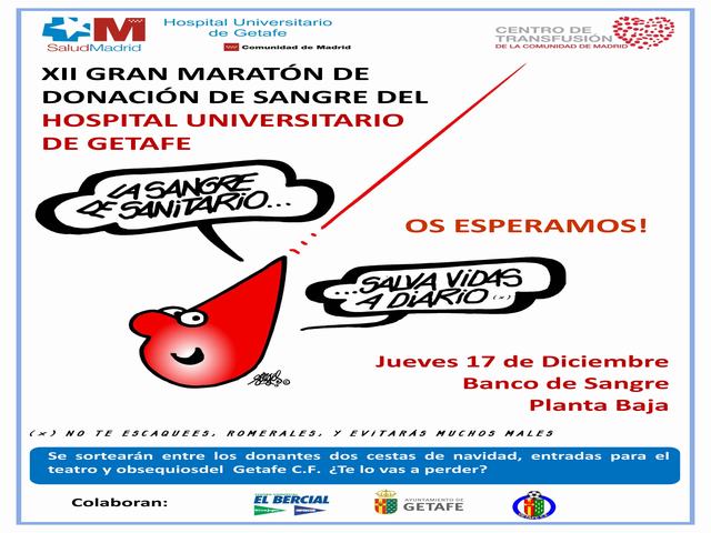 XII Maratón de Donación de Sangre el próximo jueves 17 en el hospital de Getafe
