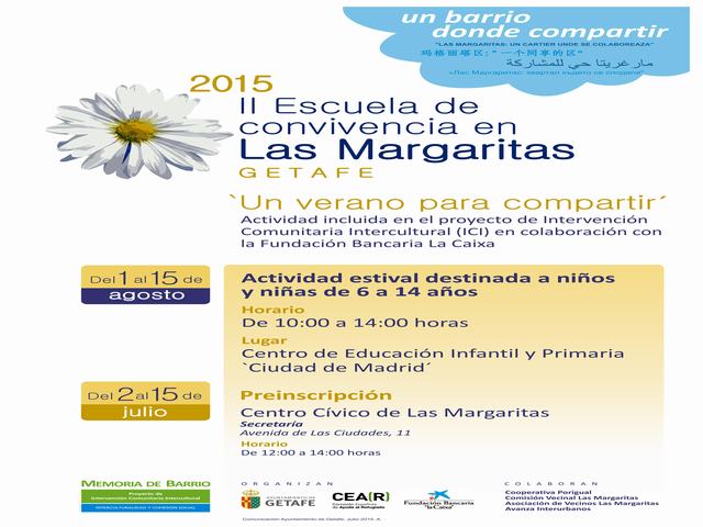 40 Niños y niñas de Las Margaritas podrán participar en la II Escuela de Convivencia que se celebrará en el mes de agosto en Getafe