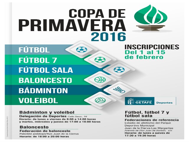 El Ayuntamiento de Getafe abre el plazo de inscripción para la ‘Copa de Primavera’ una competición de 6 modalidades deportivas