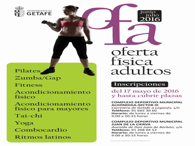 El Ayuntamiento de Getafe ofrece 704 plazas en su programa de verano de oferta física de adultos
