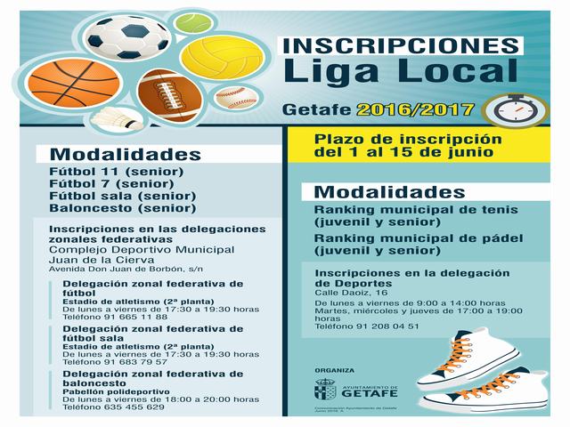 El Ayuntamiento de Getafe abre el plazo de inscripción para las ligas locales 2016-2017