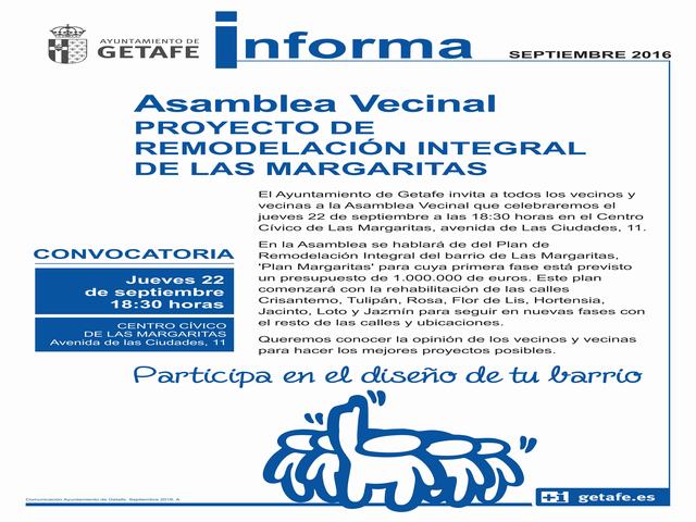 El Ayuntamiento de Getafe presenta este jueves la primera fase del plan Margaritas a los vecinos y vecinas