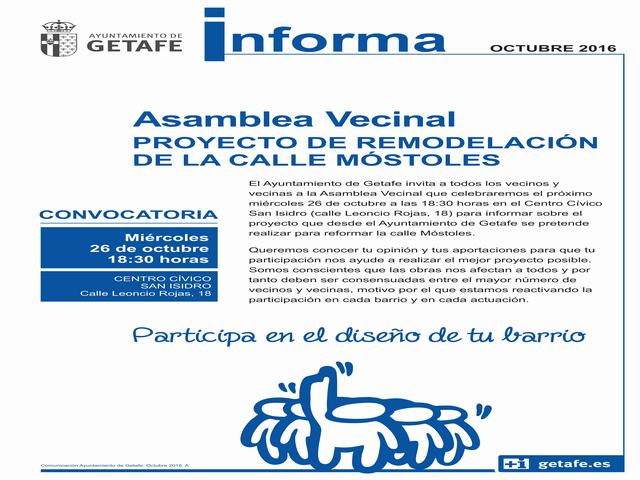 El Gobierno Municipal de Getafe convoca una asamblea para la remodelación de la calle Móstoles