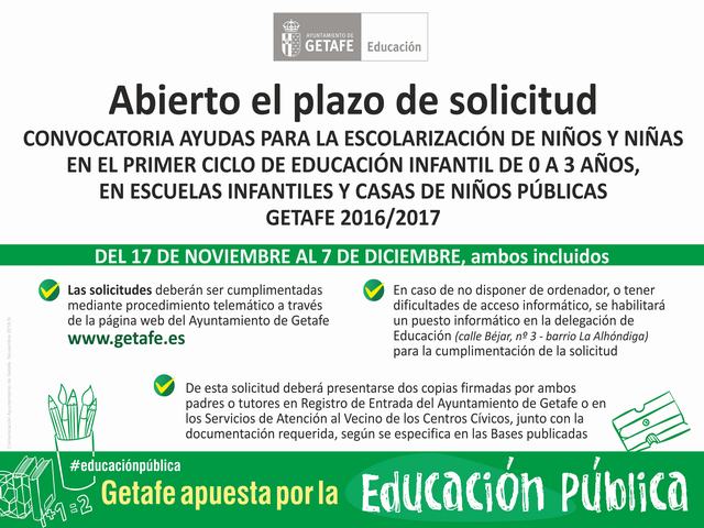 El Gobierno Municipal de Getafe convoca las becas para niños y niñas de 0 a 3 años en escuelas infantiles y casas de niños